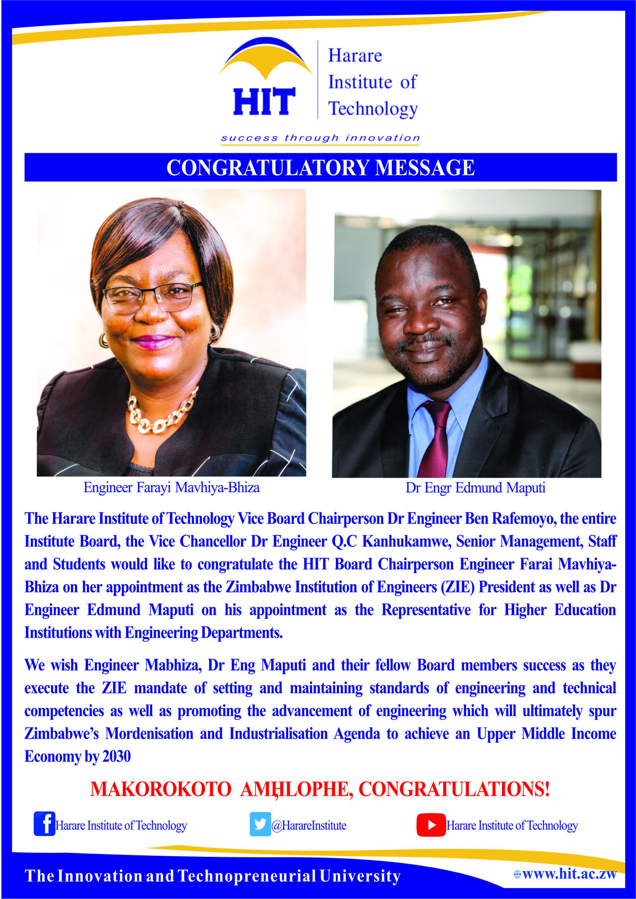 You are currently viewing HIT BOARD CHAIRPERSON APPOINTED ZIE PRESIDENT